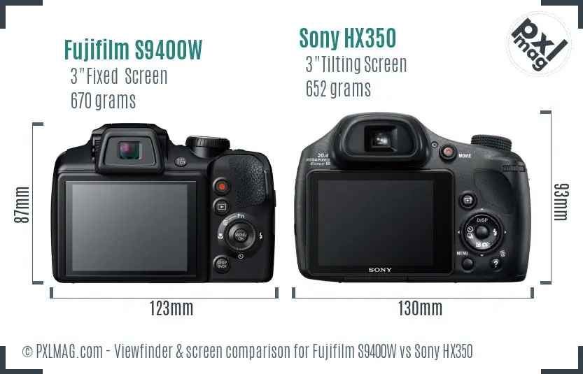 Fujifilm S9400W vs Sony HX350 Screen and Viewfinder comparison