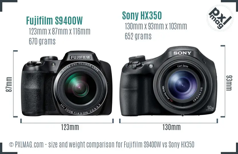 Fujifilm S9400W vs Sony HX350 size comparison