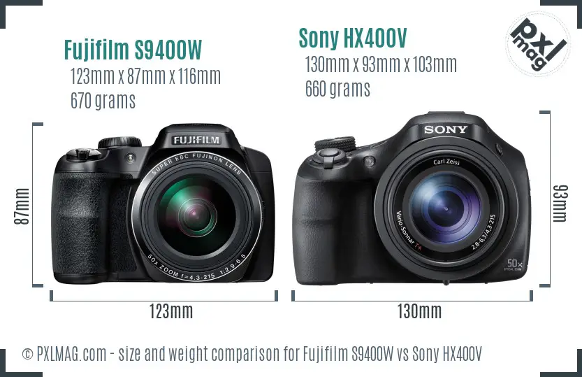 Fujifilm S9400W vs Sony HX400V size comparison