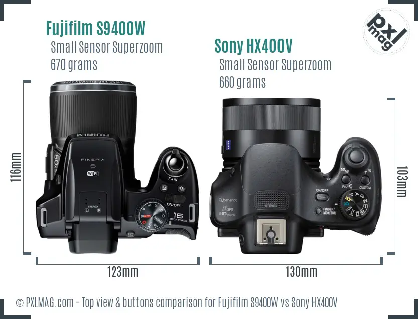 Fujifilm S9400W vs Sony HX400V top view buttons comparison