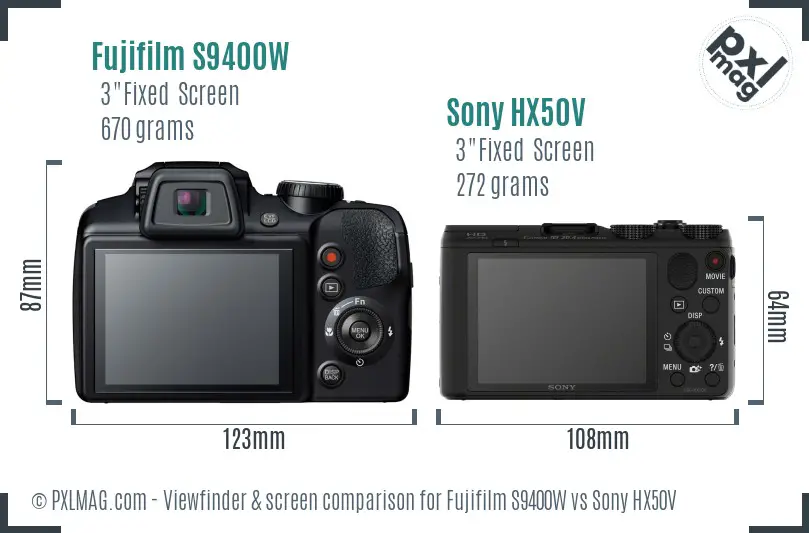 Fujifilm S9400W vs Sony HX50V Screen and Viewfinder comparison Fujifilm S9400W vs Sony HX50V Screen and Viewfinder comparison