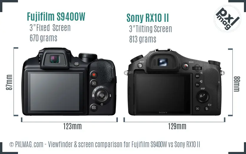 Fujifilm S9400W vs Sony RX10 II Screen and Viewfinder comparison