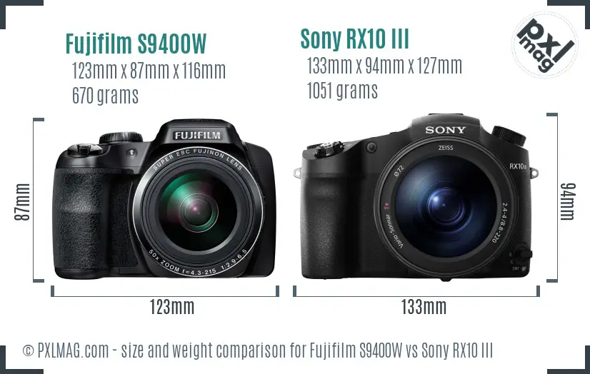 Fujifilm S9400W vs Sony RX10 III size comparison