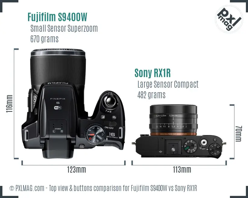 Fujifilm S9400W vs Sony RX1R top view buttons comparison
