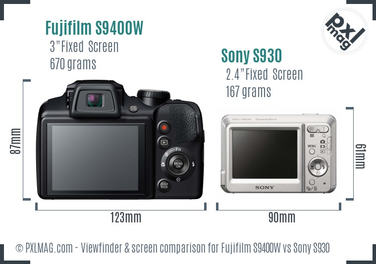 Fujifilm S9400W vs Sony S930 Screen and Viewfinder comparison