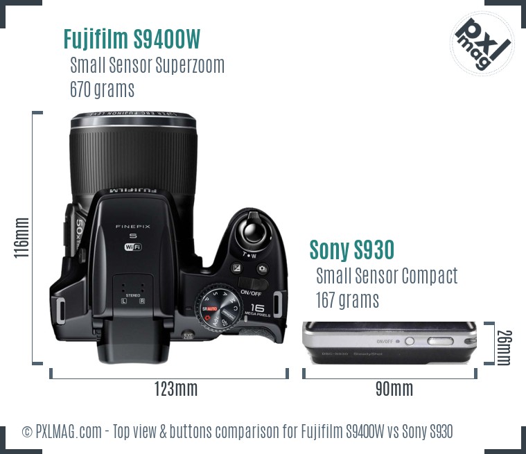 Fujifilm S9400W vs Sony S930 top view buttons comparison
