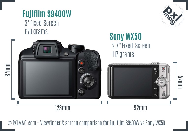 Fujifilm S9400W vs Sony WX50 Screen and Viewfinder comparison