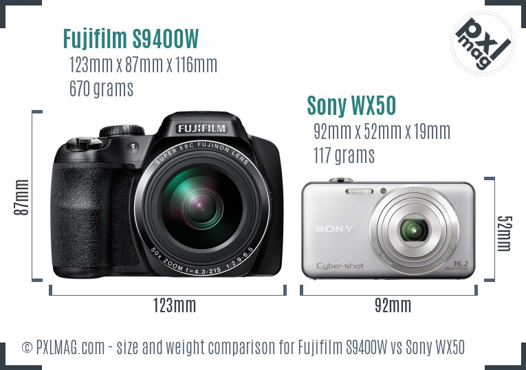 Fujifilm S9400W vs Sony WX50 size comparison