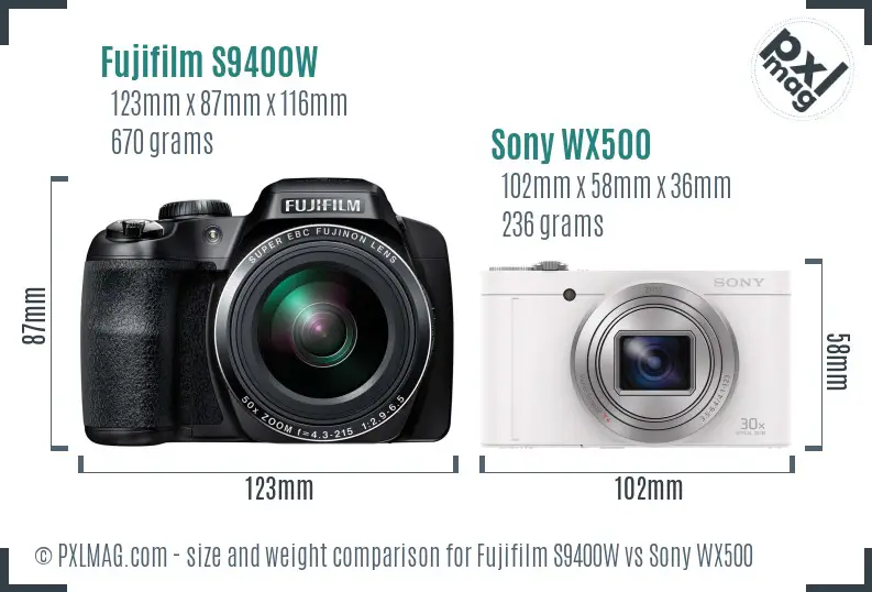 Fujifilm S9400W vs Sony WX500 size comparison