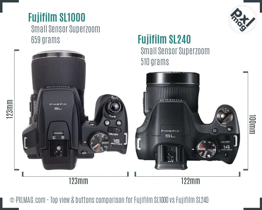 Fujifilm SL1000 vs Fujifilm SL240 top view buttons comparison