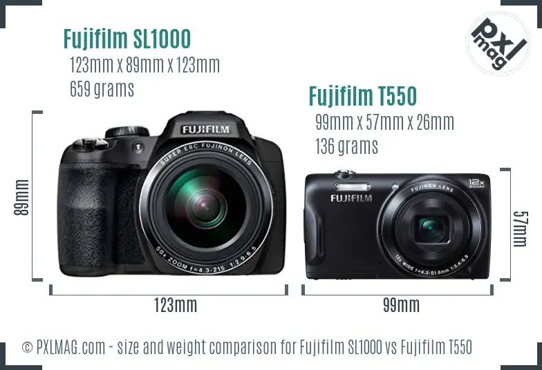 Fujifilm SL1000 vs Fujifilm T550 size comparison