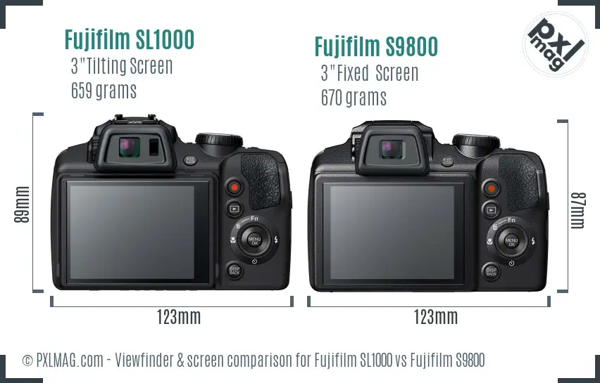 Fujifilm SL1000 vs Fujifilm S9800 Screen and Viewfinder comparison