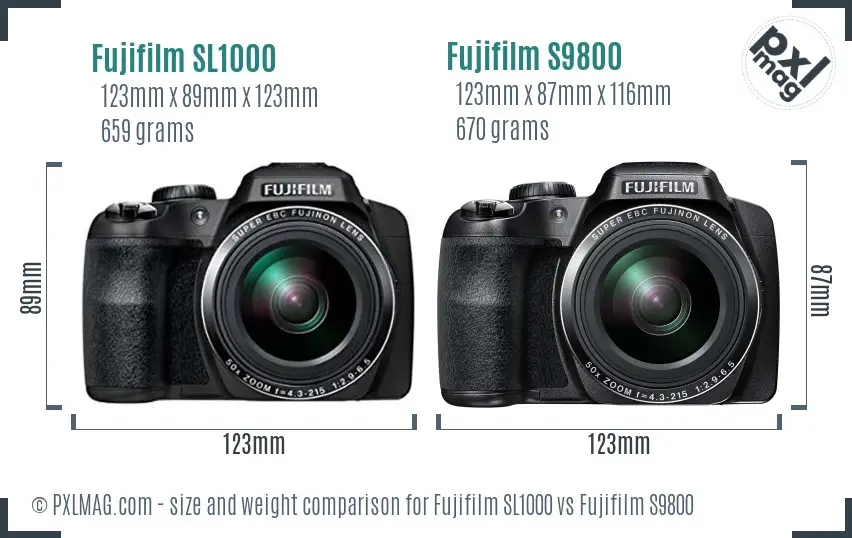 Fujifilm SL1000 vs Fujifilm S9800 size comparison