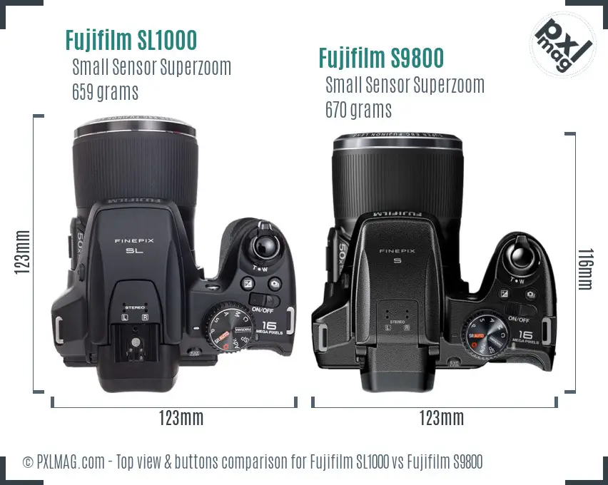 Fujifilm SL1000 vs Fujifilm S9800 top view buttons comparison