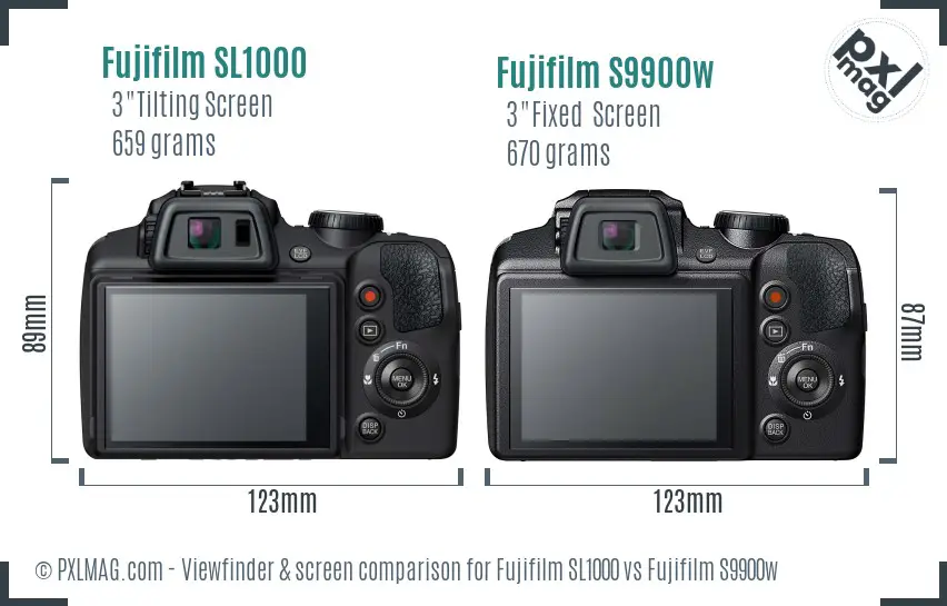 Fujifilm SL1000 vs Fujifilm S9900w Screen and Viewfinder comparison