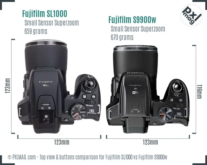 Fujifilm SL1000 vs Fujifilm S9900w top view buttons comparison
