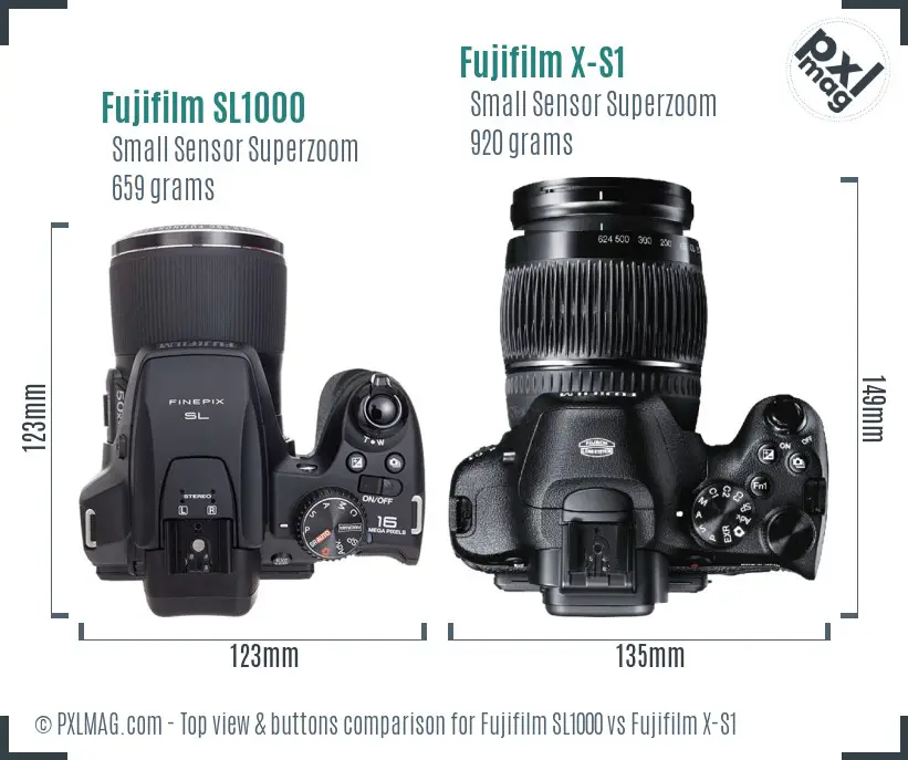 Fujifilm SL1000 vs Fujifilm X-S1 top view buttons comparison