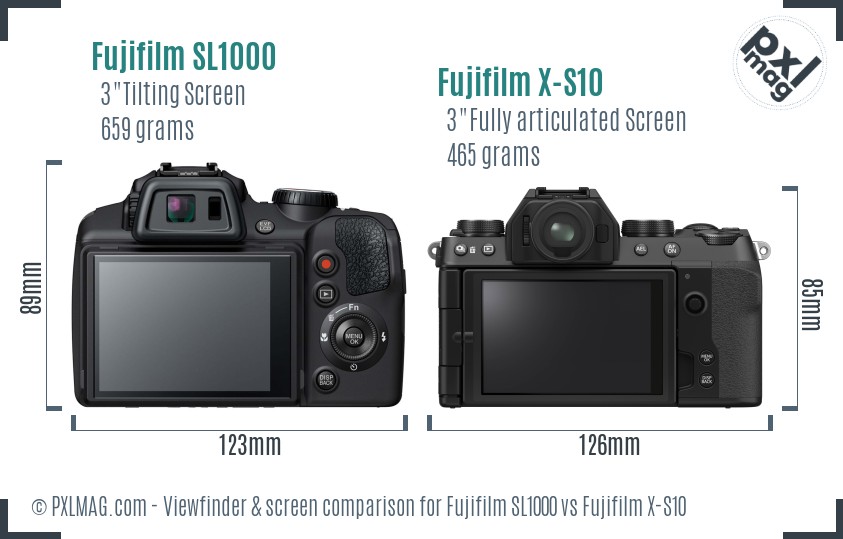Fujifilm SL1000 vs Fujifilm X-S10 Screen and Viewfinder comparison