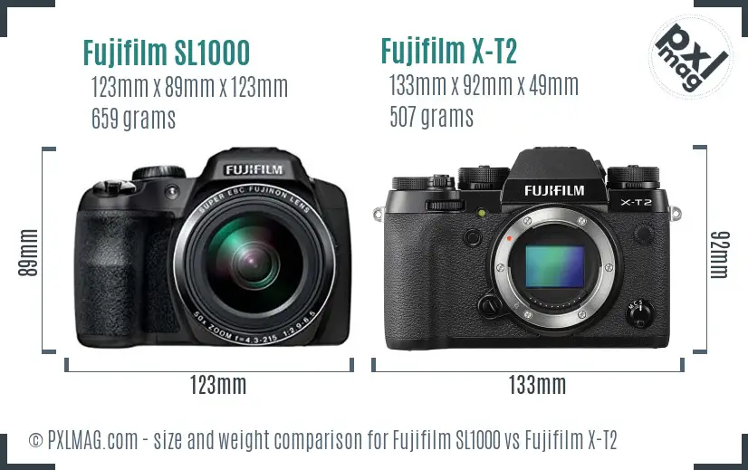 Fujifilm SL1000 vs Fujifilm X-T2 size comparison