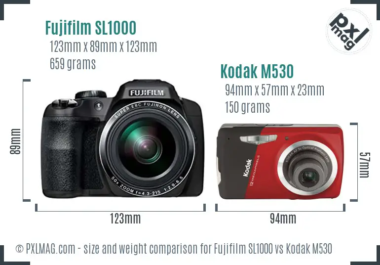 Fujifilm SL1000 vs Kodak M530 size comparison