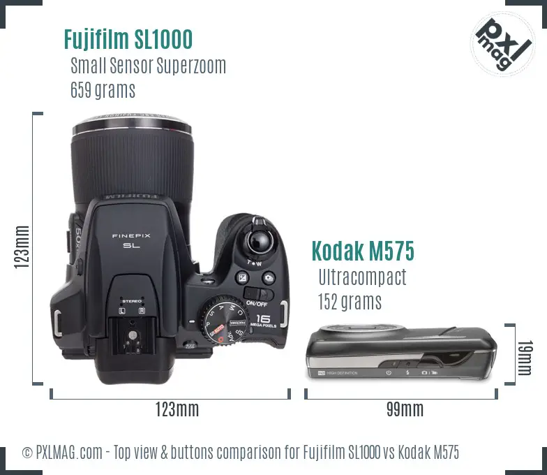 Fujifilm SL1000 vs Kodak M575 top view buttons comparison