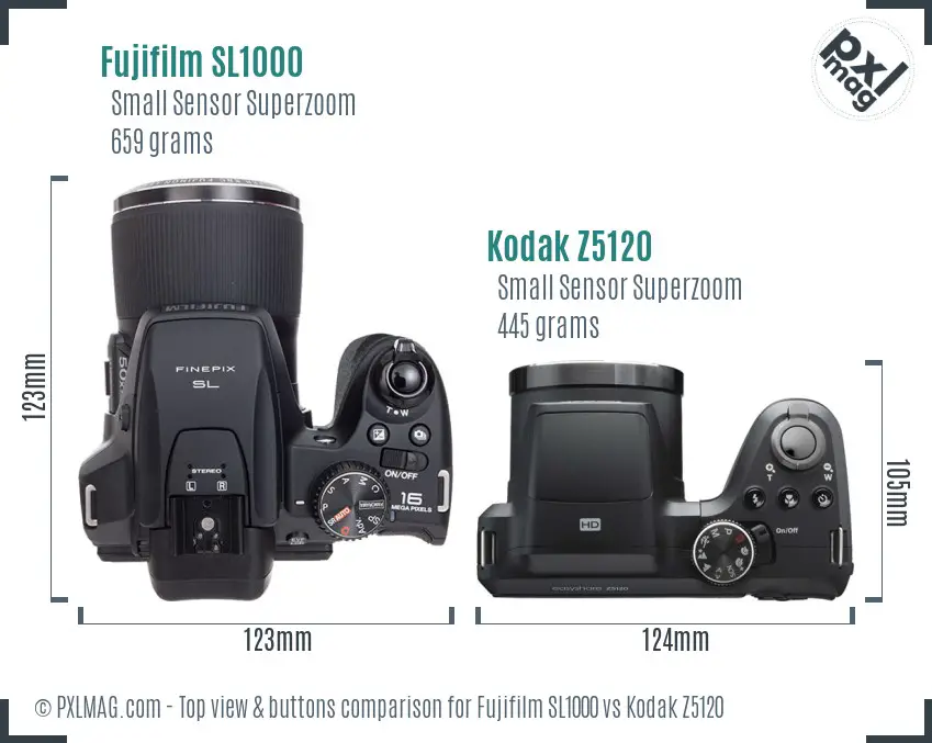 Fujifilm SL1000 vs Kodak Z5120 top view buttons comparison