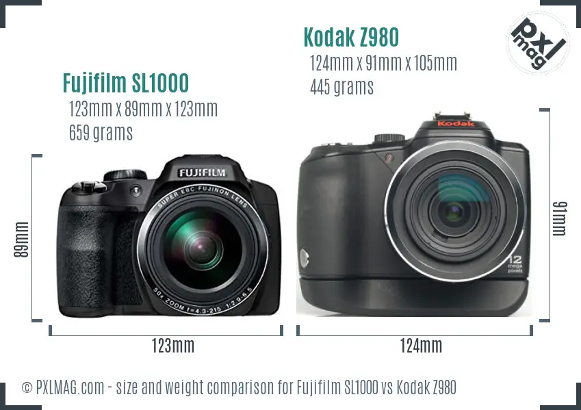 Fujifilm SL1000 vs Kodak Z980 size comparison