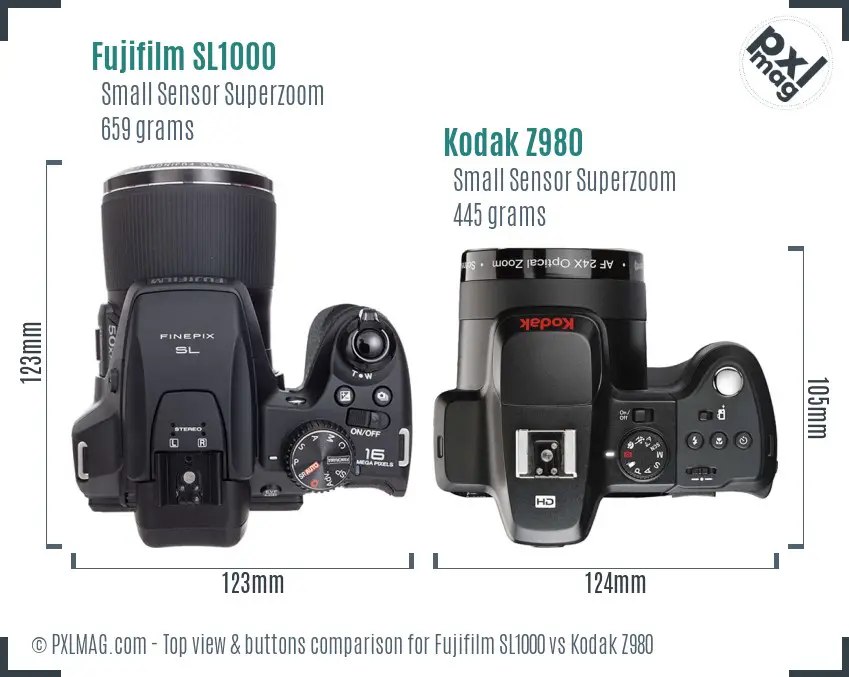 Fujifilm SL1000 vs Kodak Z980 top view buttons comparison