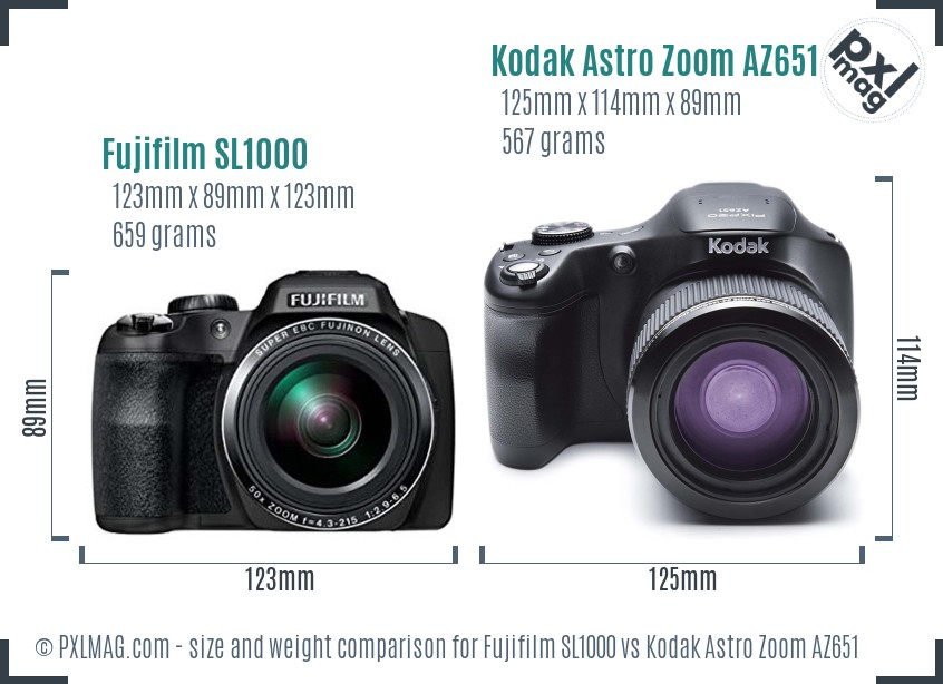 Fujifilm SL1000 vs Kodak Astro Zoom AZ651 size comparison