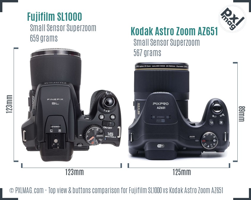 Fujifilm SL1000 vs Kodak Astro Zoom AZ651 top view buttons comparison