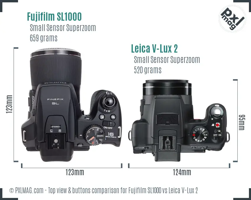 Fujifilm SL1000 vs Leica V-Lux 2 top view buttons comparison