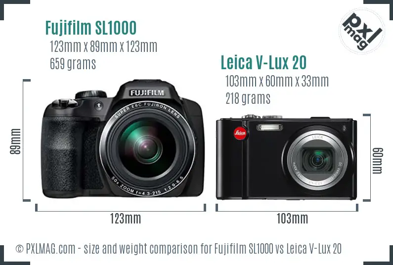 Fujifilm SL1000 vs Leica V-Lux 20 size comparison