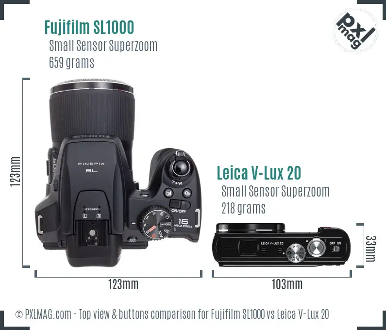 Fujifilm SL1000 vs Leica V-Lux 20 top view buttons comparison