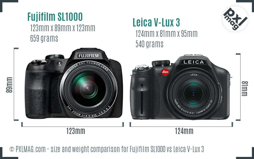 Fujifilm SL1000 vs Leica V-Lux 3 size comparison Fujifilm SL1000 vs Leica V-Lux 3 size comparison