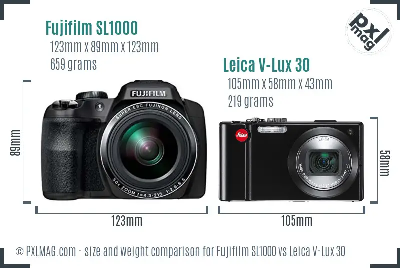 Fujifilm SL1000 vs Leica V-Lux 30 size comparison