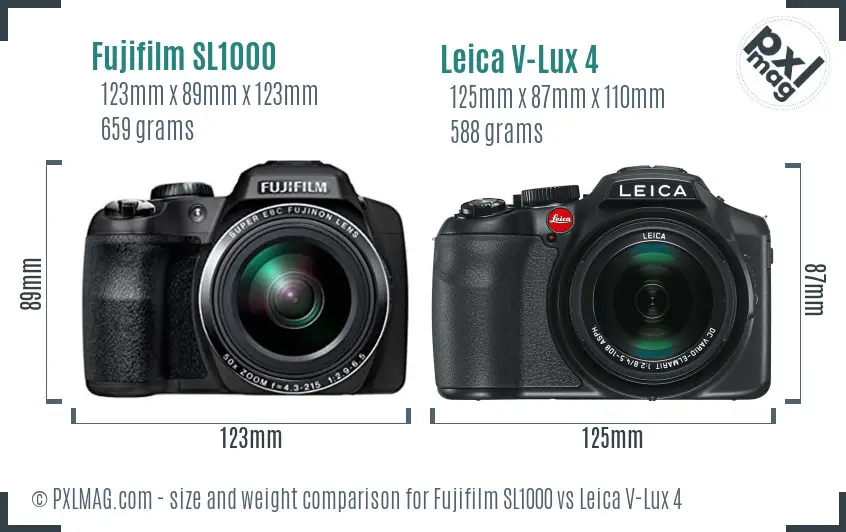 Fujifilm SL1000 vs Leica V-Lux 4 size comparison