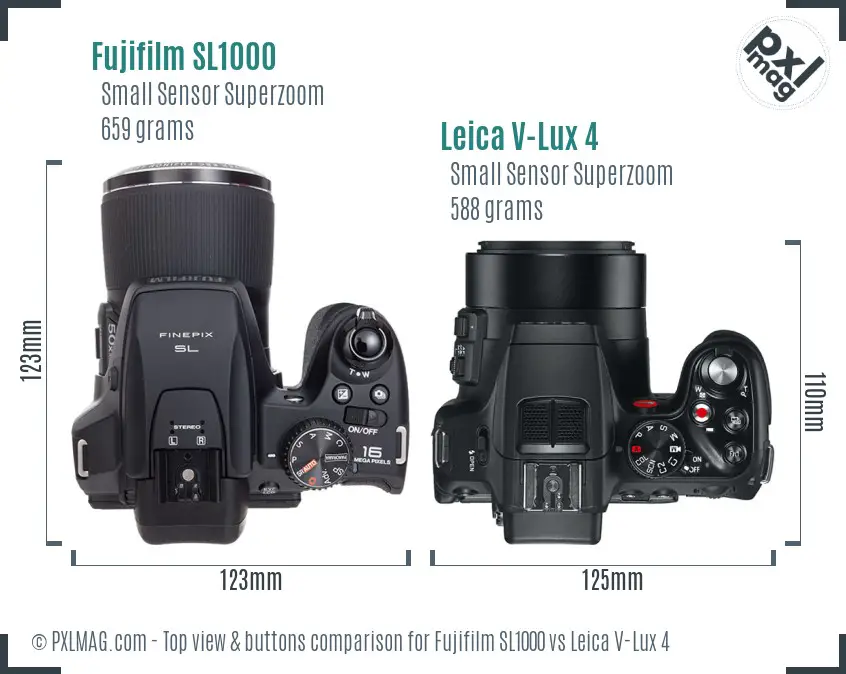 Fujifilm SL1000 vs Leica V-Lux 4 top view buttons comparison