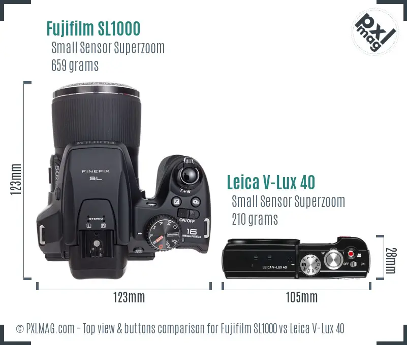Fujifilm SL1000 vs Leica V-Lux 40 top view buttons comparison