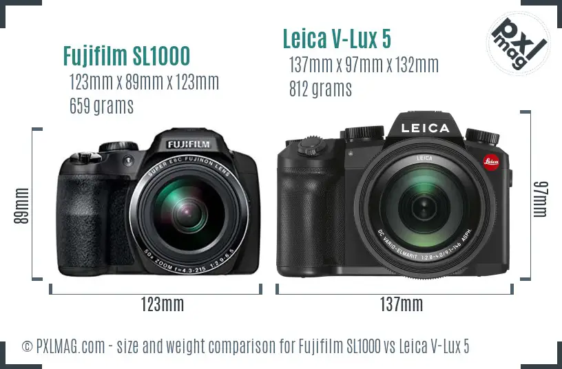 Fujifilm SL1000 vs Leica V-Lux 5 size comparison