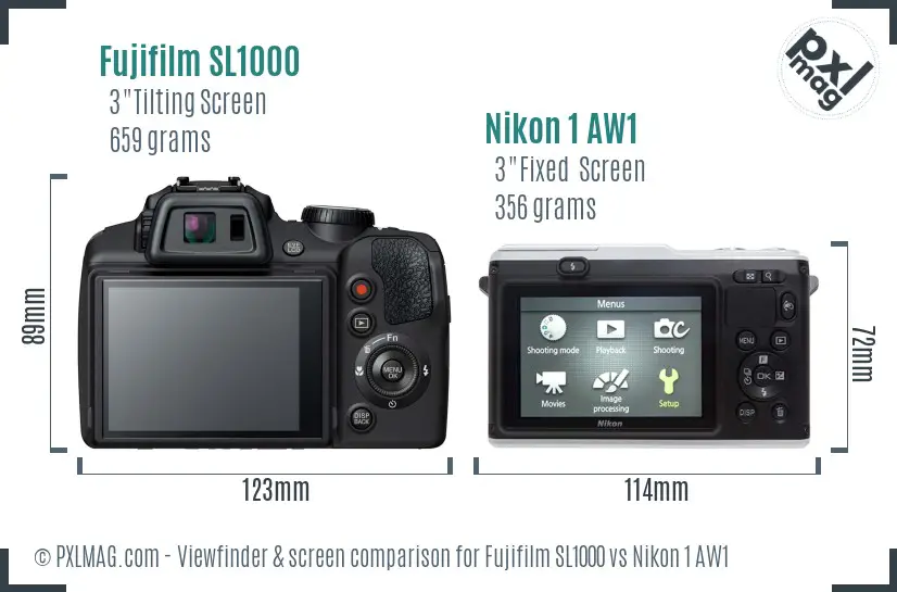 Fujifilm SL1000 vs Nikon 1 AW1 Screen and Viewfinder comparison