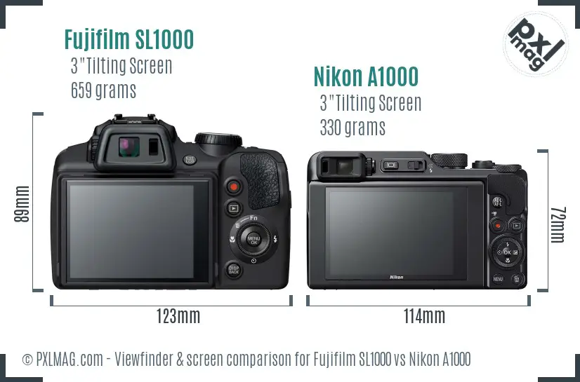 Fujifilm SL1000 vs Nikon A1000 Screen and Viewfinder comparison