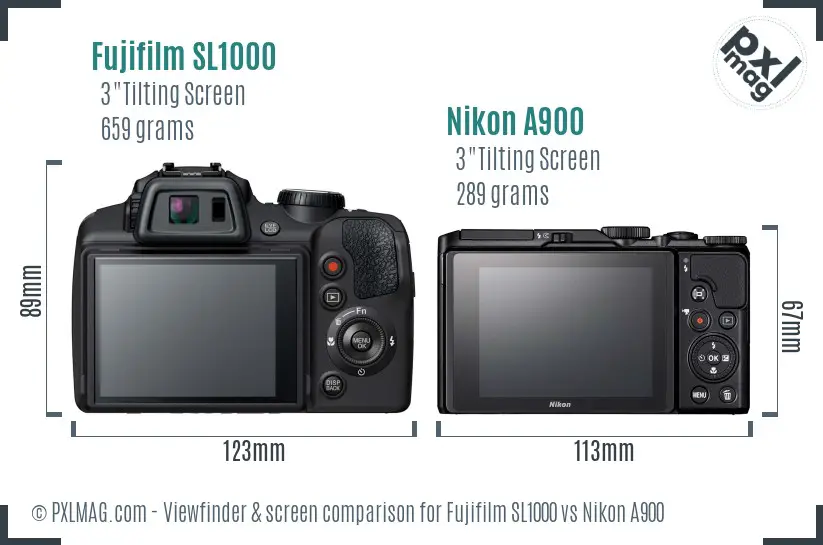 Fujifilm SL1000 vs Nikon A900 Screen and Viewfinder comparison