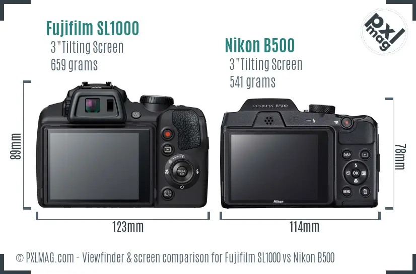 Fujifilm SL1000 vs Nikon B500 Screen and Viewfinder comparison