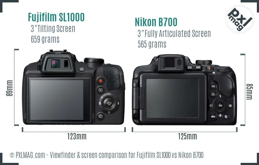 Fujifilm SL1000 vs Nikon B700 Screen and Viewfinder comparison