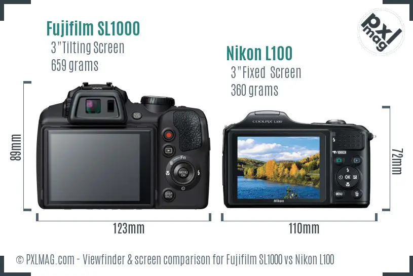 Fujifilm SL1000 vs Nikon L100 Screen and Viewfinder comparison Fujifilm SL1000 vs Nikon L100 Screen and Viewfinder comparison