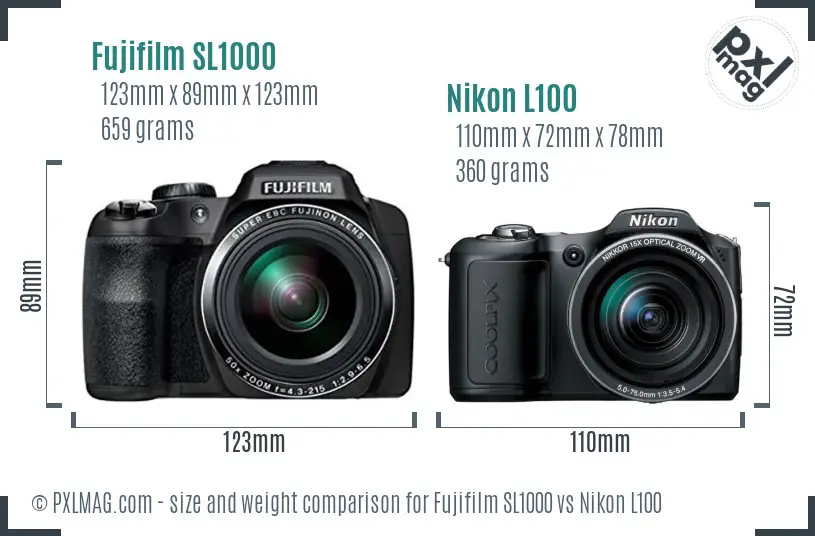 Fujifilm SL1000 vs Nikon L100 size comparison Fujifilm SL1000 vs Nikon L100 size comparison