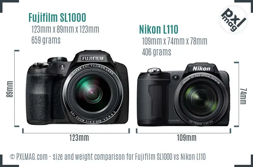 Fujifilm SL1000 vs Nikon L110 size comparison
