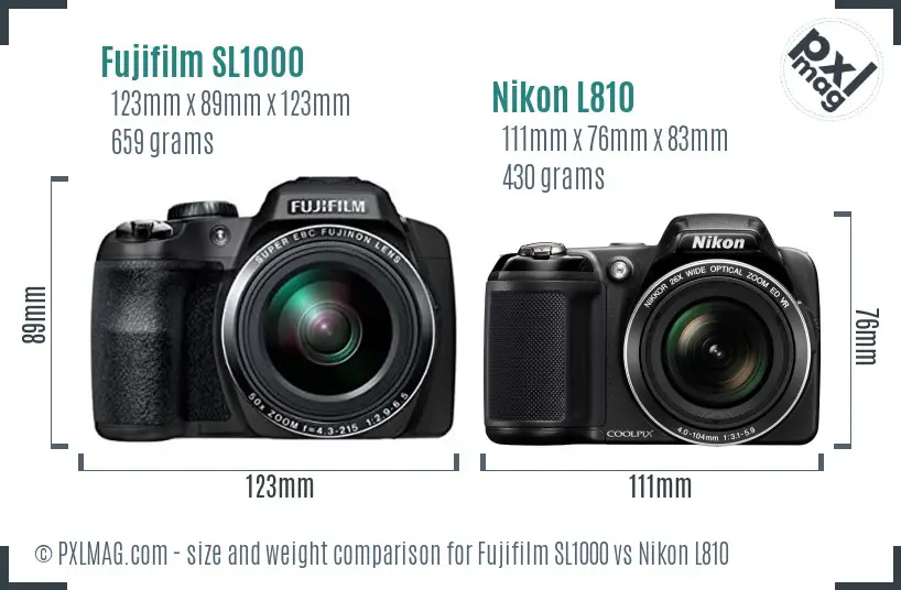 Fujifilm SL1000 vs Nikon L810 size comparison