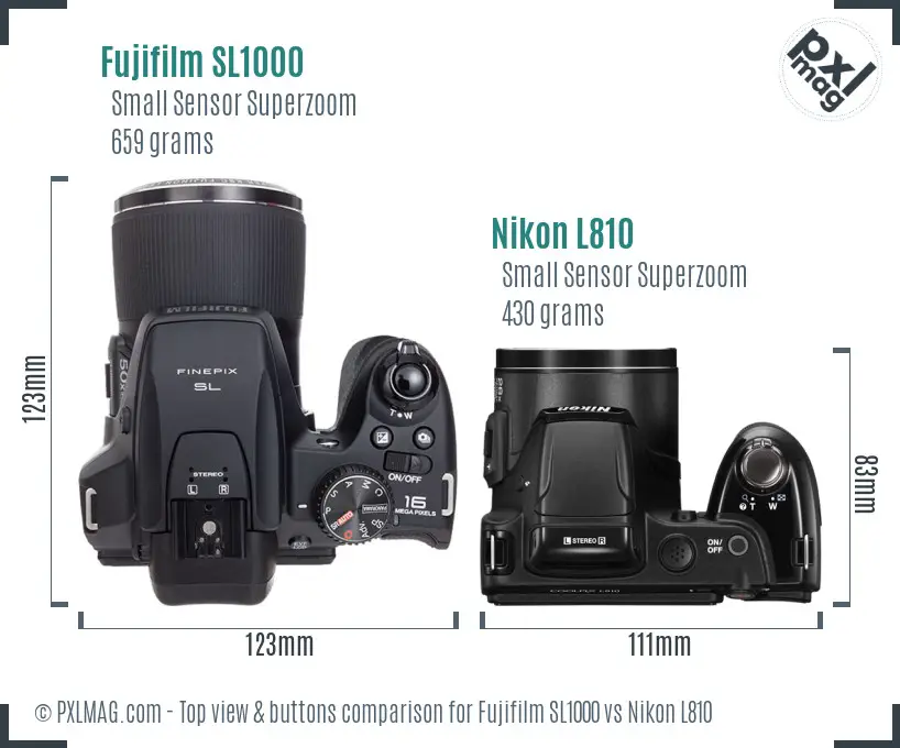 Fujifilm SL1000 vs Nikon L810 top view buttons comparison