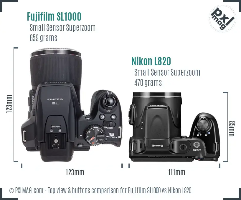 Fujifilm SL1000 vs Nikon L820 top view buttons comparison